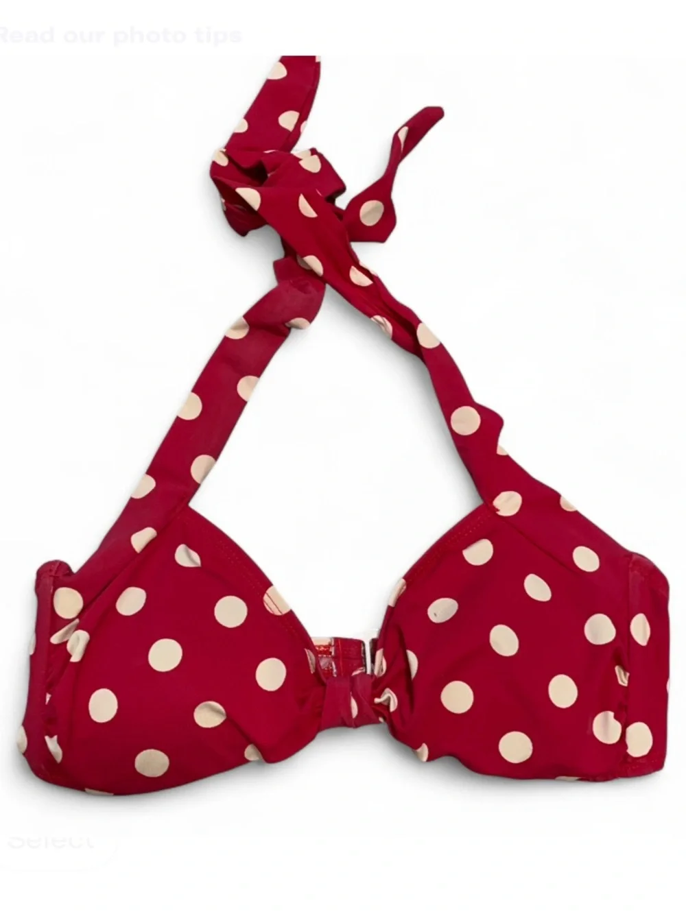 Vintage Pin Up Red Polka Dot Halter Bikini Swim Top